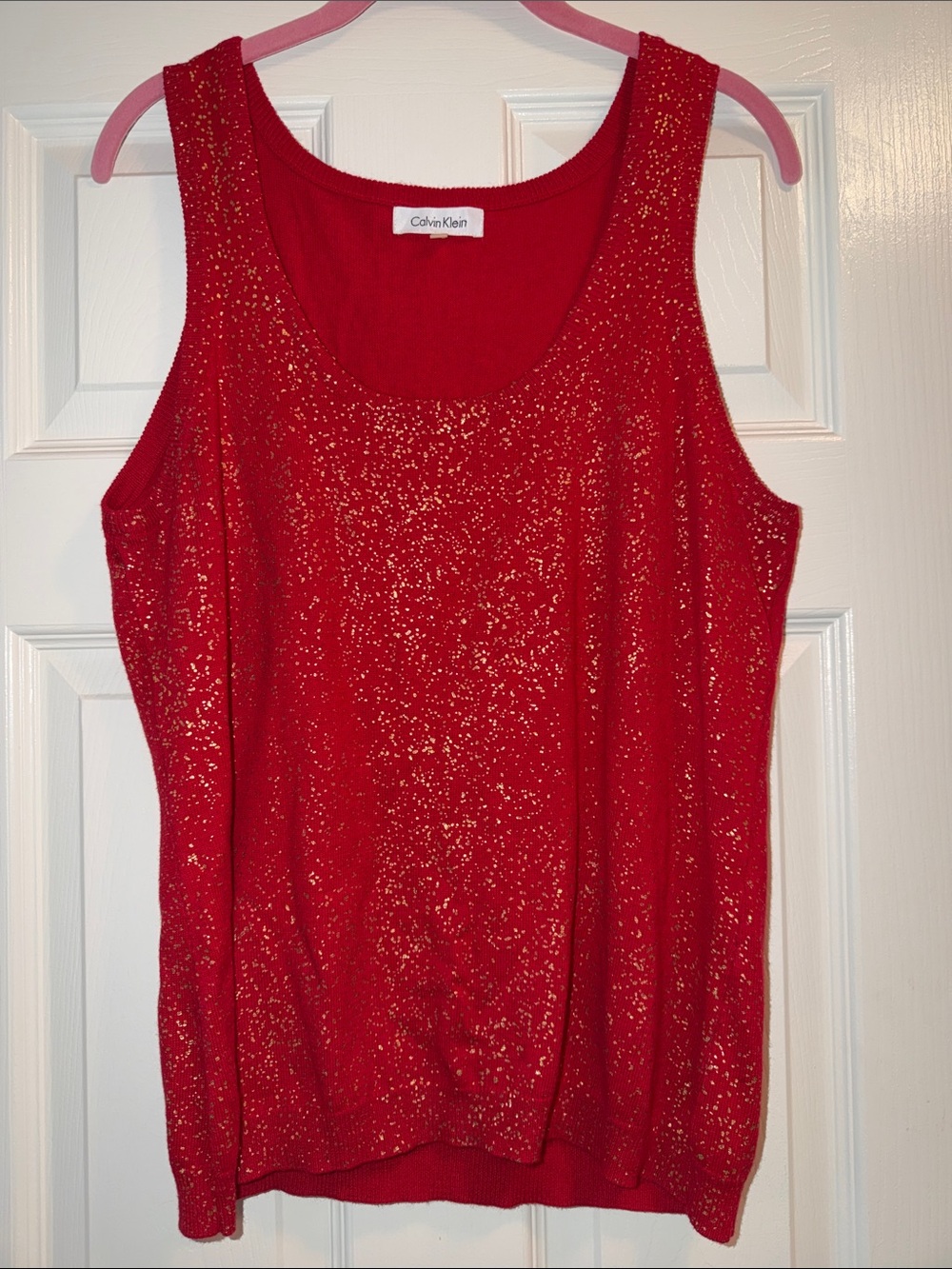 Calvin Klein Red Gold Fleck Scoop Sweater Tank. Size large